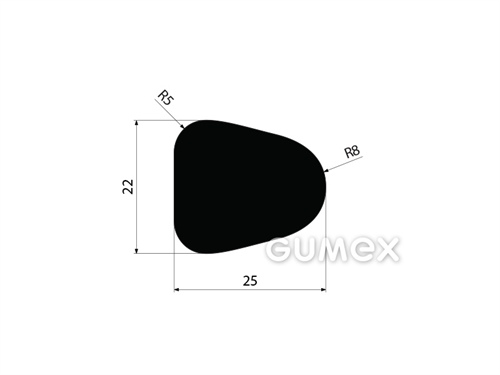 Pryžový profil tvaru "D", 22x25/R8mm, 60°ShA, SBR, -40°C/+100°C, černý